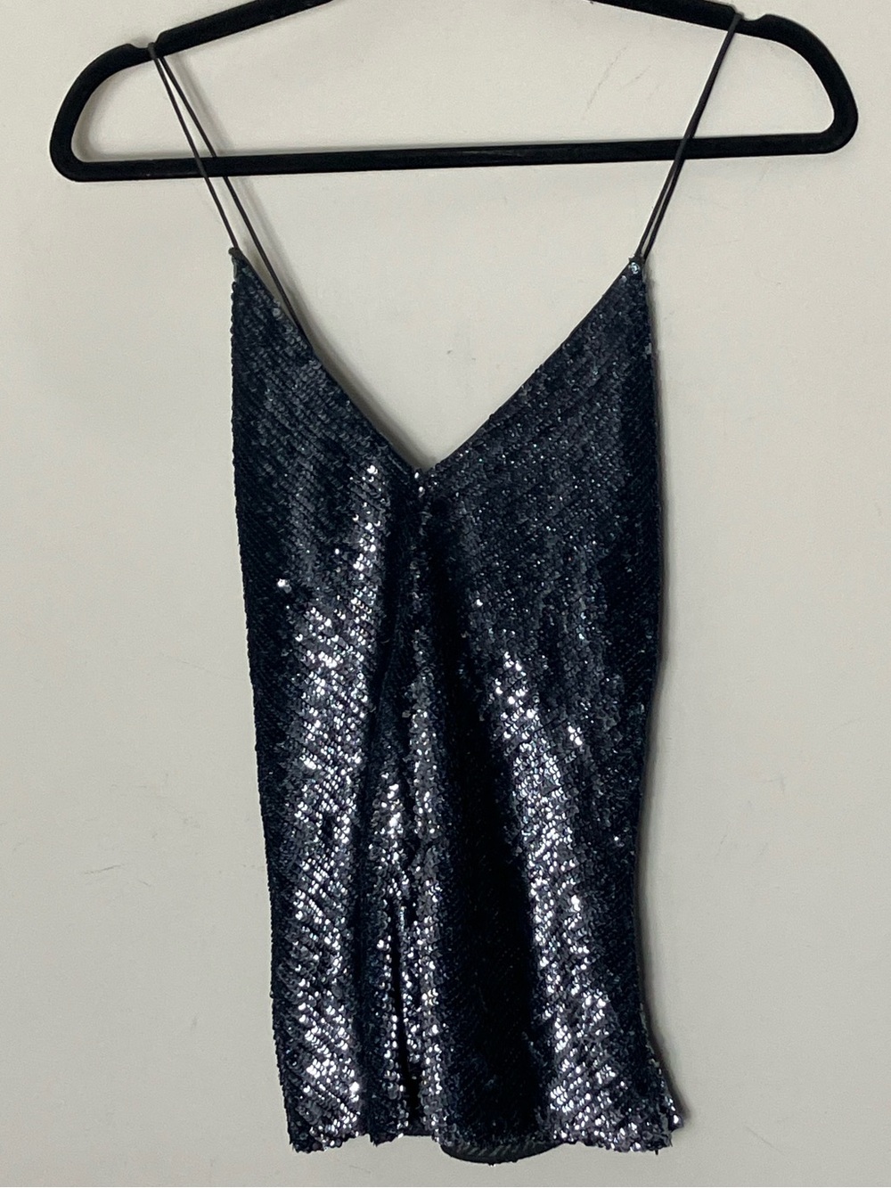 Vintage Y2K DKNY Charcoal Sequins Top Silk Lined Strappy Size Large